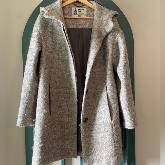 Grey bouclé wool blend coat - Picture 3 of 4